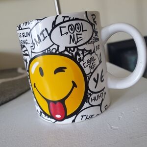 Yellow Emoji Tongue-Out Ceramic Mug with Black Graphics